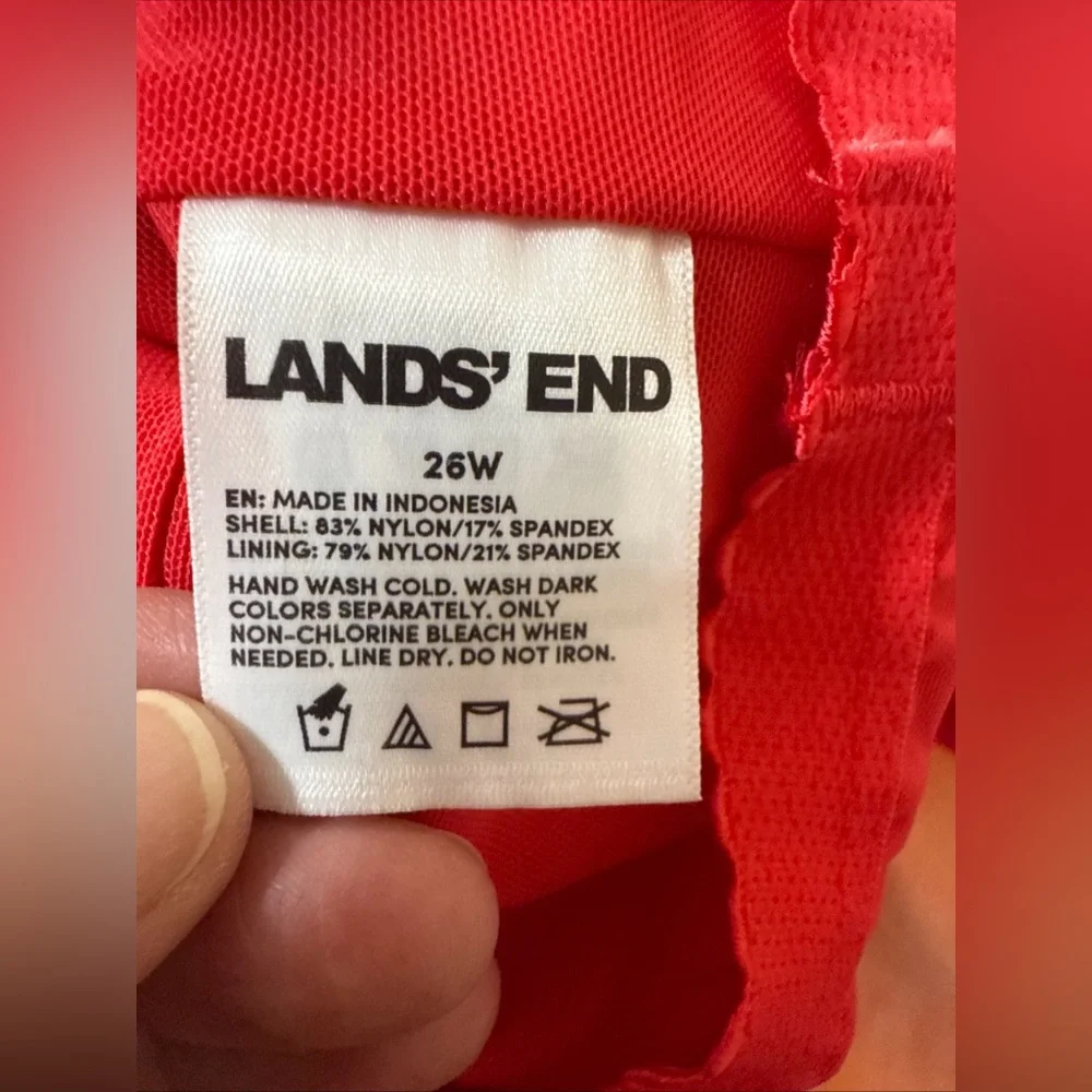 Lands 'End‎ 26W Smoothing Square Neck Ruched Swim Suit Dress Coral Rose Lilies
